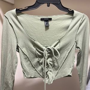 sage green long sleeve forever 21 crop top